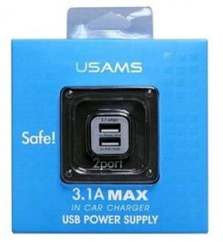 USAMS 3.1A Compact Dual USB Car Charger Adapter (White)