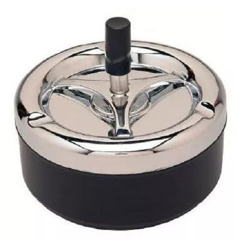 Mantello Large Black 5.2 Round Push Down Ashtray with Spinning Tray