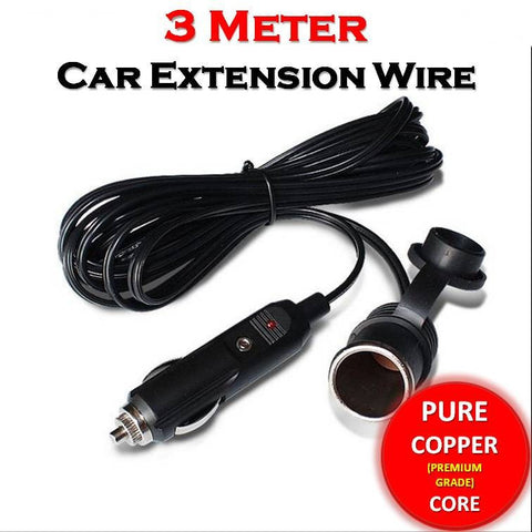 Premium Quality 3 Meters Car Extension Cable Wire [with 15A Fuse/Dust Cover/LED Indicator]-Fits all Car Socket - New Year Clearance Sale