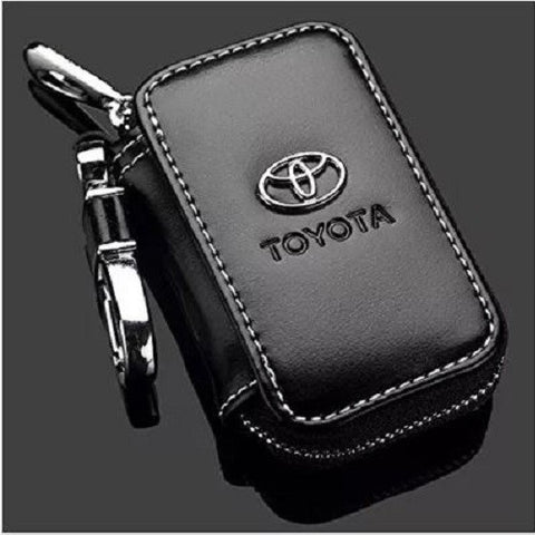 Madeforcar Toyota Black Premium Leather Car Key Chain Coin Holder Zipper Case Remote Wallet Bag