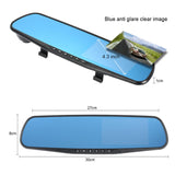 4.3 inch HD Blue Rearview Mirror Dual Lens Car DVR Dash Camcorder Video Driving Recorder