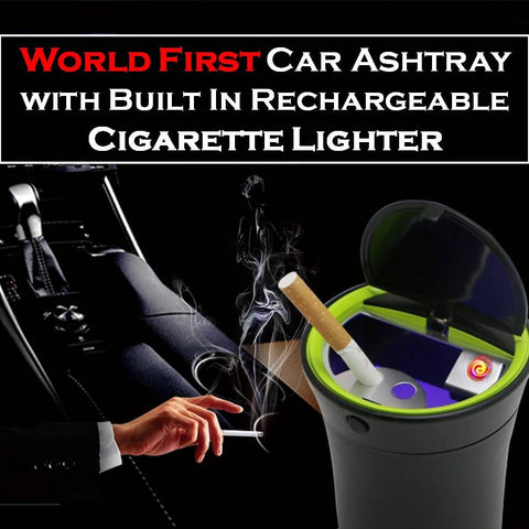 World First Premium Car Ashtray With Built In Cigarette Lighter and Blue LED Backlight - New Year Clearance Sale