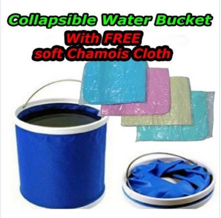 Folding water Bucket For Car Wash and Fishing with FREE Soft Chamois Cloth