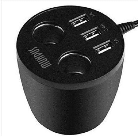 Qisan Car Charger for Cup Holder 3 USB Port with 2 Expansion Output for Smart Devices Come with a FR